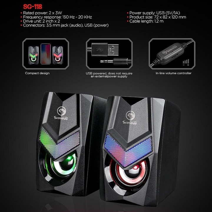 ΗΧΕΙΑ 2.0 STEREO RGB GAMING SPEAKERS MARVO SCORPION SG-118