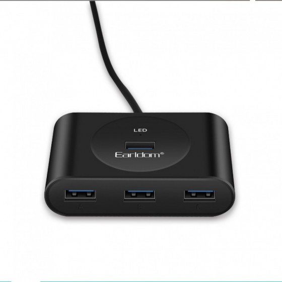 USB hub Earldom HUB03, USB 2.0, 4 θύρες, Μαυρο