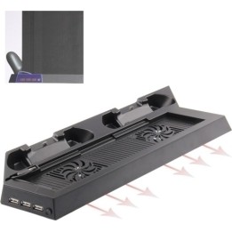 DOBE CHARGING STAND - ΒΑΣΗ ΣΤΗΡΙΞΗΣ ΚΟΝΣΟΛΑΣ + ΦΟΡΤΙΣΗΣ 2 ΧΕΙΡΙΣΤΗΡΙΩΝ + 2 ΑΝΕΜΙΣΤΗΡΕΣ ΨΥΞΗΣ ΓΙΑ PS4/PS4 SLIM/PS4 PRO - ΜΑΥΡΟ