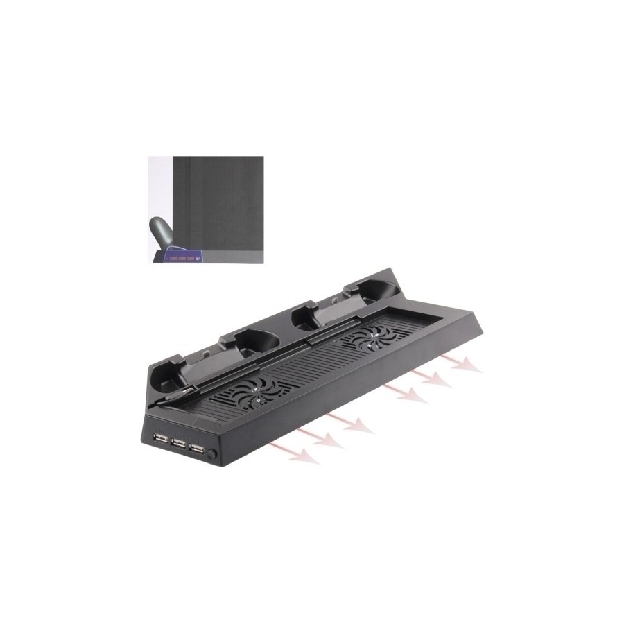 DOBE CHARGING STAND - ΒΑΣΗ ΣΤΗΡΙΞΗΣ ΚΟΝΣΟΛΑΣ + ΦΟΡΤΙΣΗΣ 2 ΧΕΙΡΙΣΤΗΡΙΩΝ + 2 ΑΝΕΜΙΣΤΗΡΕΣ ΨΥΞΗΣ ΓΙΑ PS4/PS4 SLIM/PS4 PRO - ΜΑΥΡΟ