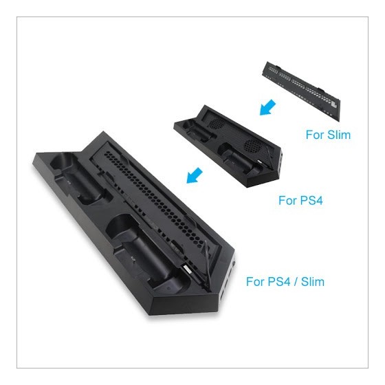 DOBE CHARGING STAND - ΒΑΣΗ ΣΤΗΡΙΞΗΣ ΚΟΝΣΟΛΑΣ + ΦΟΡΤΙΣΗΣ 2 ΧΕΙΡΙΣΤΗΡΙΩΝ + 2 ΑΝΕΜΙΣΤΗΡΕΣ ΨΥΞΗΣ ΓΙΑ PS4/PS4 SLIM/PS4 PRO - ΜΑΥΡΟ