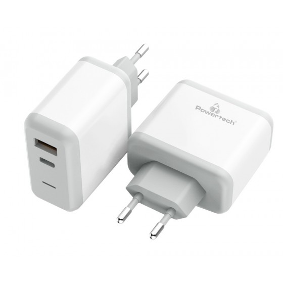 POWERTECH Φορτιστής Τοίχου PT-708, 1x USB, 1x Type-C, 18W, 3A, λευκό