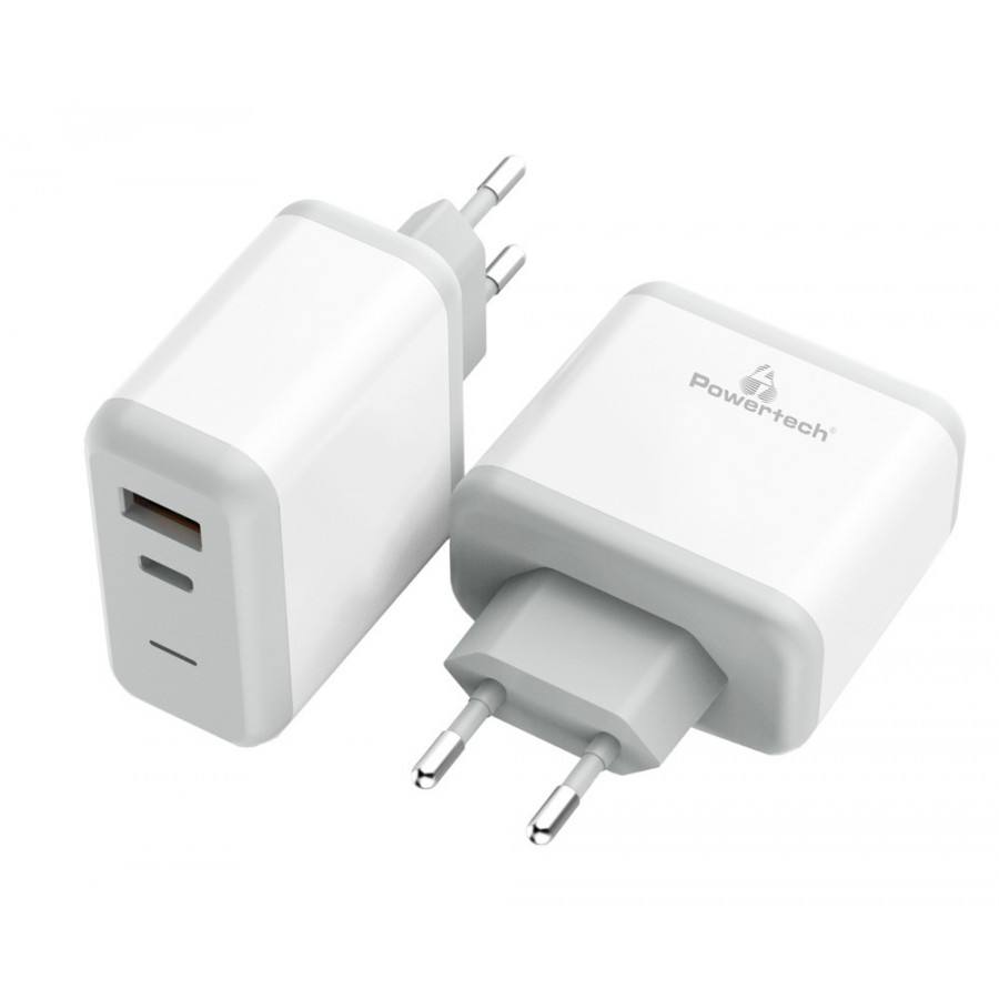 POWERTECH Φορτιστής Τοίχου PT-708, 1x USB, 1x Type-C, 18W, 3A, λευκό