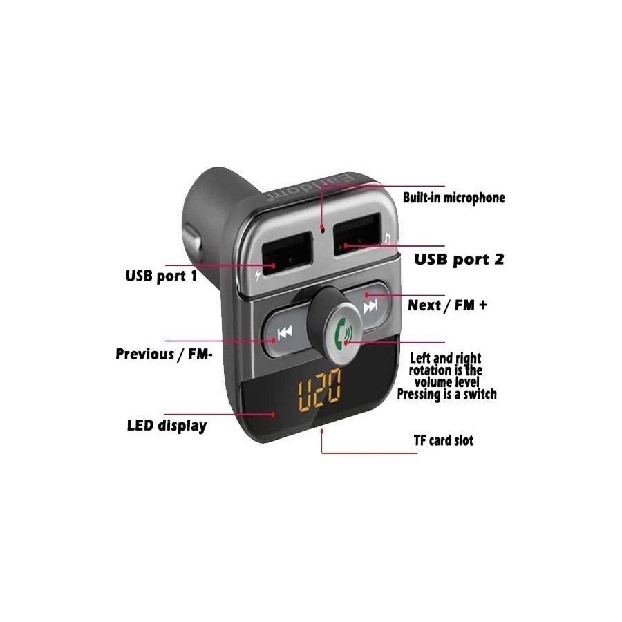 EARLDOM FM TRANSMITTER WIRELESS MP3 AND CHARGER AUX AUDIO OUTPUT CAR KIT 3.4A ET-M11