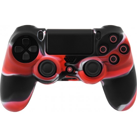 Camouflage Silicone Rubber Skin Grip Cover Case for PS4 Controller (black/Red)