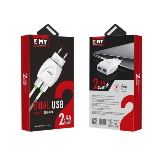 Emy Power 2x USB Wall Adapter Λευκό (MY-221)