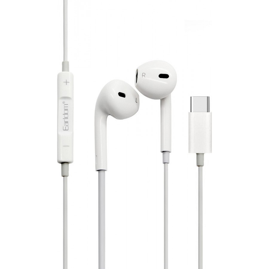 ΑΚΟΥΣΤΙΚΑ ΜΕ ΜΙΚΡΟΦΩΝΟ EARLDOM ET-E19, TYPE-C, ΛΕΥΚΟ