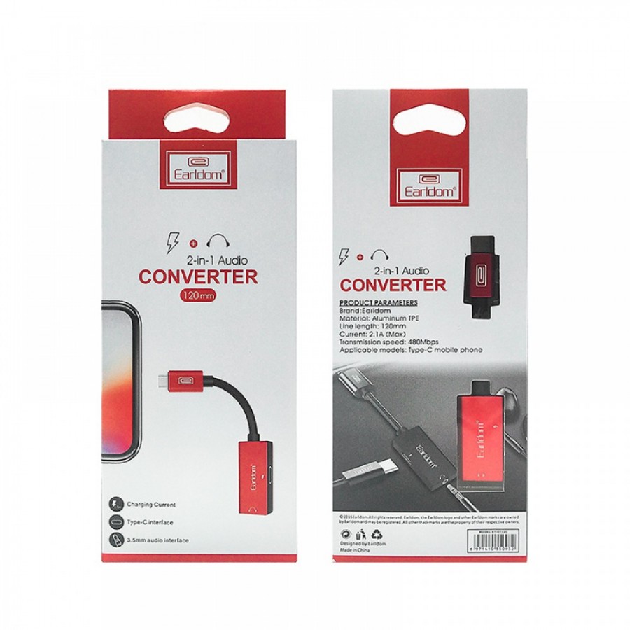 Προσαρμογέας Earldom ET-OT32C, Type-C έως 3.5mm + Type-C F, 12cm, Ασημί