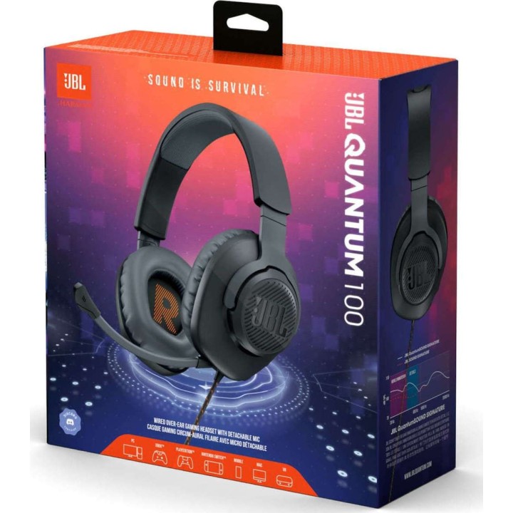JBL Quantum 100, Over-Ear Wired Gaming Headset (Black)