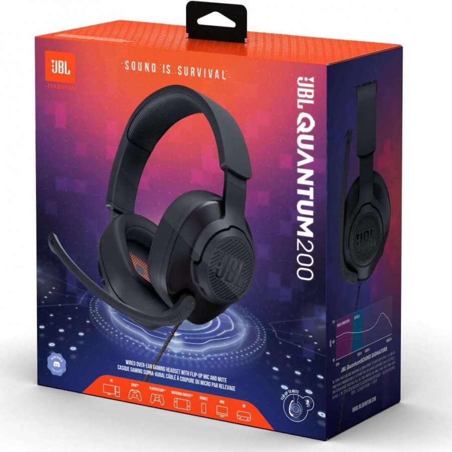 JBL Quantum 200, Over-Ear Wired Gaming Headset (Black)