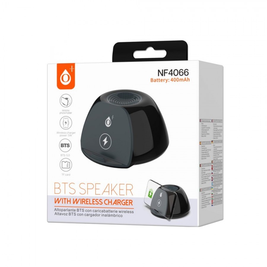 Bluetooth ηχείο NF4066 ONE PLUS με υποστήριξη & ασύρματη φόρτιση 5W, 3W, κάρτα TF (32G Max), 400mAh, Μαύρο