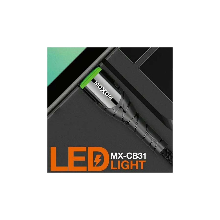 Καλώδιο δεδομένων MOXOM MX-CB31 USB 2.4A Qualcomm 3.0 Quick Charging  / LED ένδειξη Micro USB 1 Μέτρο Μαύρο
