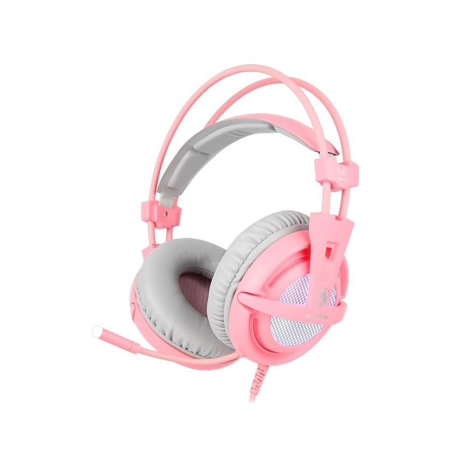 SADES Gaming Headset A6, multiplatform, USB, LED, ροζ