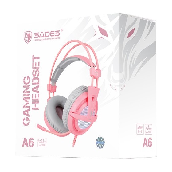 SADES Gaming Headset A6, multiplatform, USB, LED, ροζ
