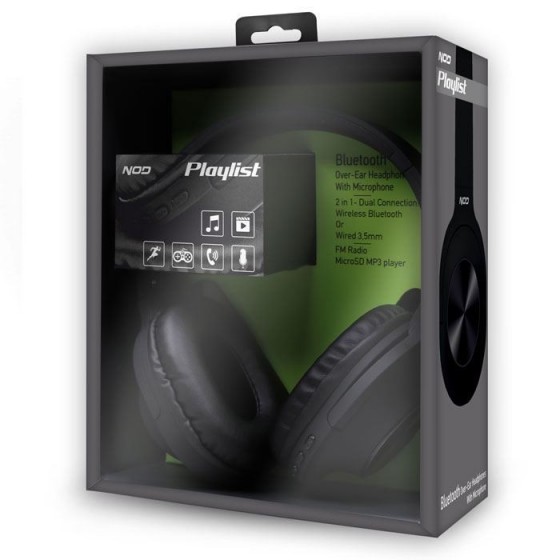NOD PLAYLIST BLACK Bluetooth over-ear ακουστικά με μικρόφωνο, σε μαύρο χρώμα.