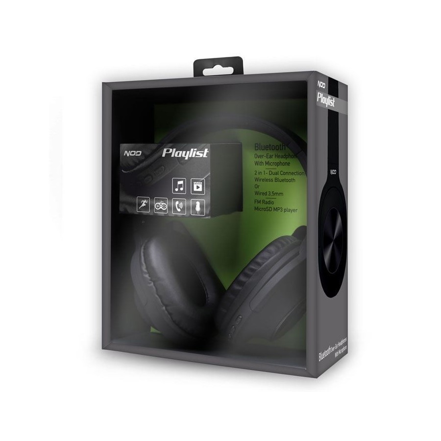 NOD PLAYLIST BLACK Bluetooth over-ear ακουστικά με μικρόφωνο, σε μαύρο χρώμα.