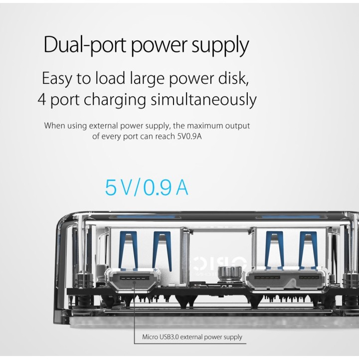 ORICO USB 3.0 Hub MH4U-U3, 4x USB3.0, 5Gbps, διάφανο