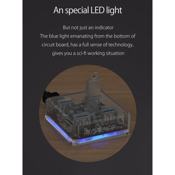 ORICO USB 3.0 Hub MH4U-U3, 4x USB3.0, 5Gbps, διάφανο
