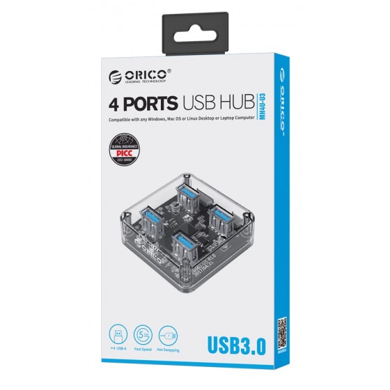 ORICO USB 3.0 Hub MH4U-U3, 4x USB3.0, 5Gbps, διάφανο