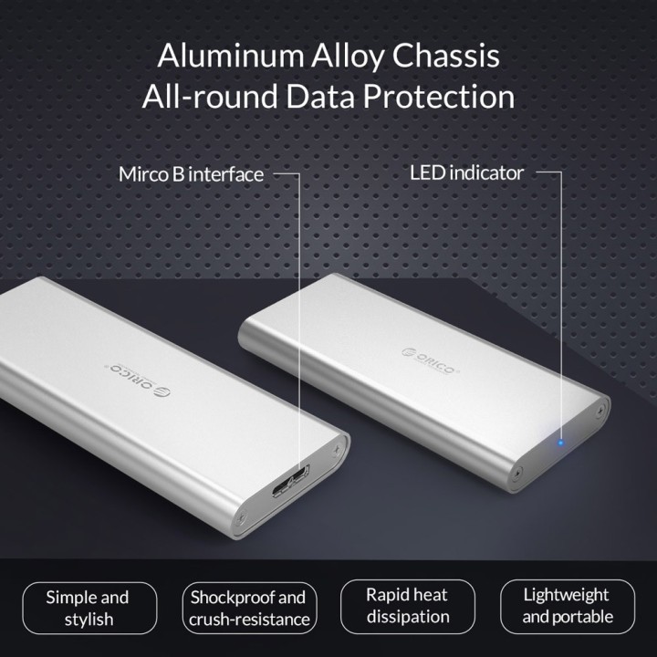 ORICO θήκη για Μ.2 B key SSD M2G-U3, USB 3.0, 5Gbps, 2TB, ασημί