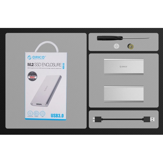 ORICO θήκη για Μ.2 B key SSD M2G-U3, USB 3.0, 5Gbps, 2TB, ασημί