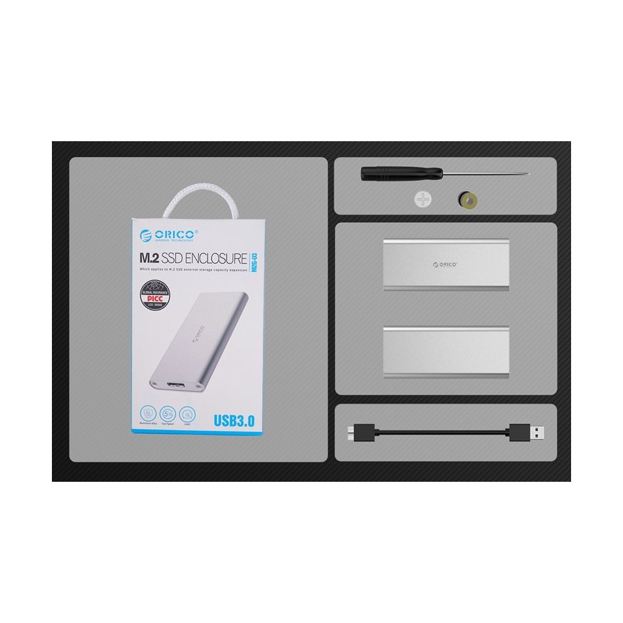 ORICO θήκη για Μ.2 B key SSD M2G-U3, USB 3.0, 5Gbps, 2TB, ασημί