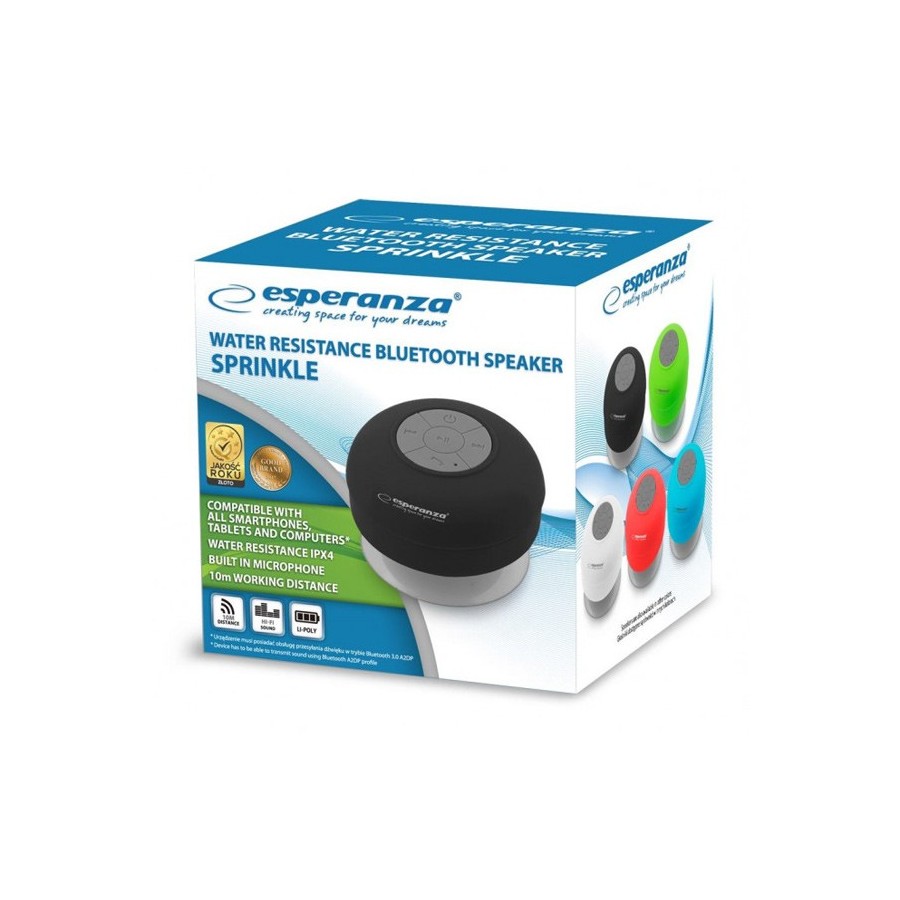 ESPERANZA Φορητό ηχείο Sprinkle EP124K, bluetooth, με βεντούζα, μαύρο