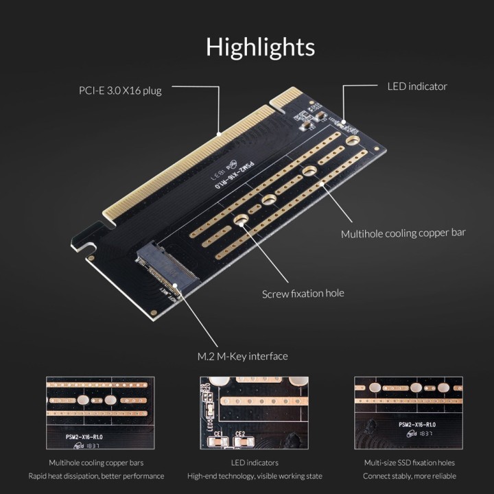 ORICO κάρτα επέκτασης PCI-e x16 σε NVMe M.2 M-key PSM2