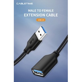 CABLETIME καλώδιο USB 3.0 αρσενικό σε θηλυκό C160, 5Gbps, 2m, μαύρο