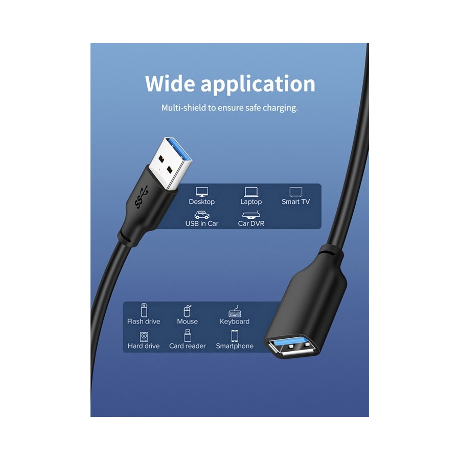 CABLETIME καλώδιο USB 3.0 αρσενικό σε θηλυκό C160, 5Gbps, 2m, μαύρο