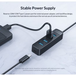 ORICO USB Type-C Hub TWC3-4A, 1x USB Type-C, 4x USB 3.0 ports, μαύρο
