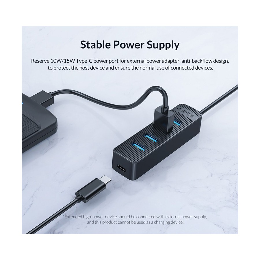 ORICO USB Type-C Hub TWC3-4A, 1x USB Type-C, 4x USB 3.0 ports, μαύρο