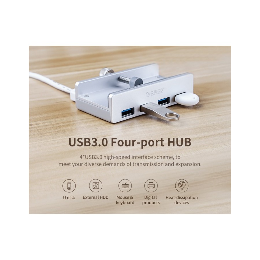 ORICO hub με κλιπ MH4PU-SV-BP, 4 ports, USB 3.0, ασημί