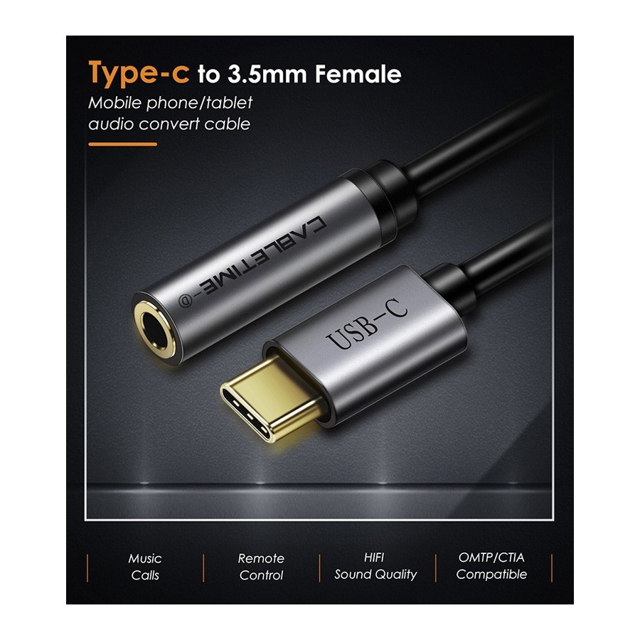 CABLETIME καλώδιο USB Type-C σε 3.5mm C160, Digital Version, 0.1m, μαύρο