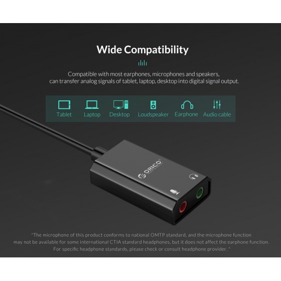 ORICO USB κάρτα ήχου SKT2, USB2.0, 2x 3.5mm, μαύρο