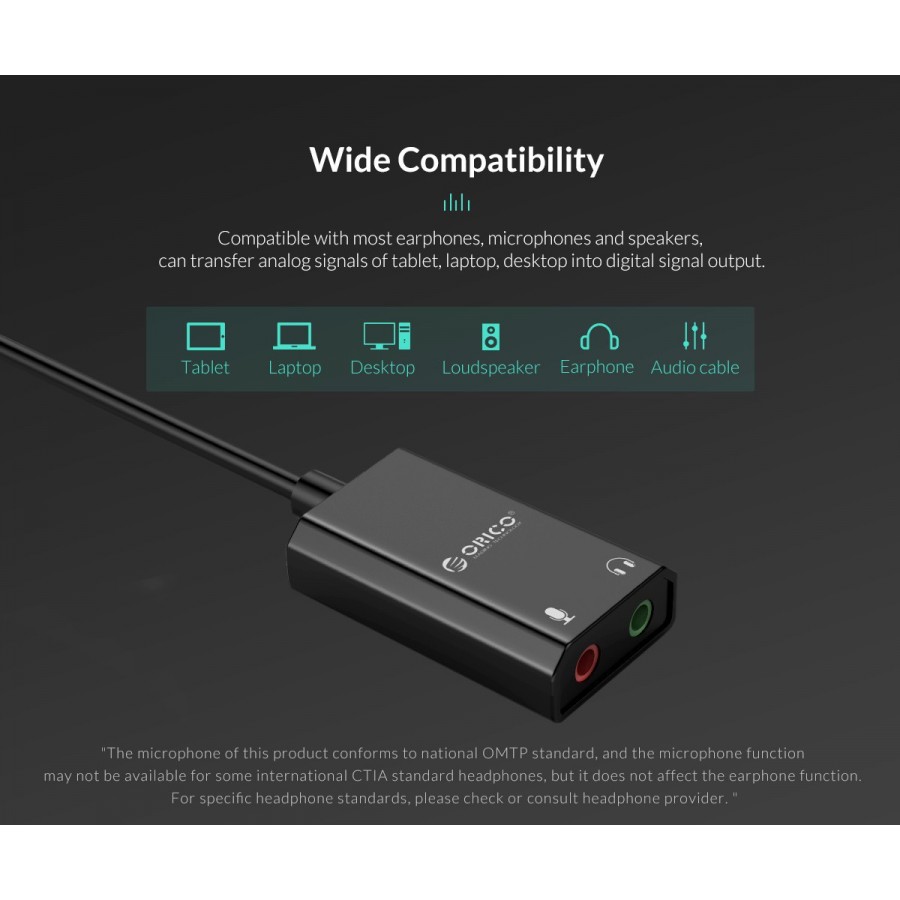 ORICO USB κάρτα ήχου SKT2, USB2.0, 2x 3.5mm, μαύρο