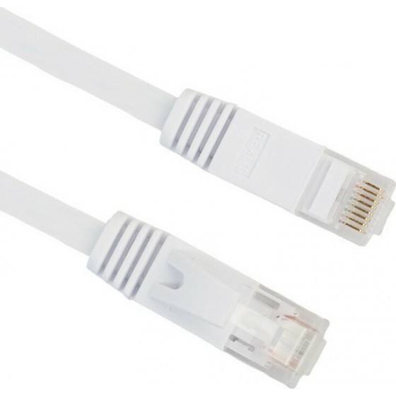 Cable LAN Cat: 6 FLAT 10 m DeTech καλώδιο δικτύου 10 μέτρα πλακέ cat6 χρώμα Λευκό