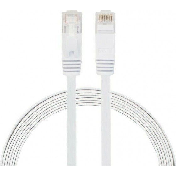 Cable LAN Cat: 6 FLAT 5.0 m DeTech καλώδιο δικτύου 5 μέτρα πλακέ cat6 χρώμα Λευκό