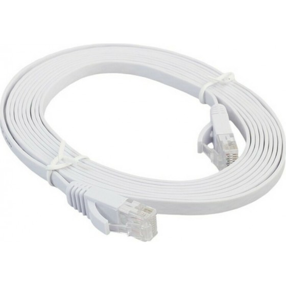 Cable LAN Cat: 6 FLAT 5.0 m DeTech καλώδιο δικτύου 5 μέτρα πλακέ cat6 χρώμα Λευκό