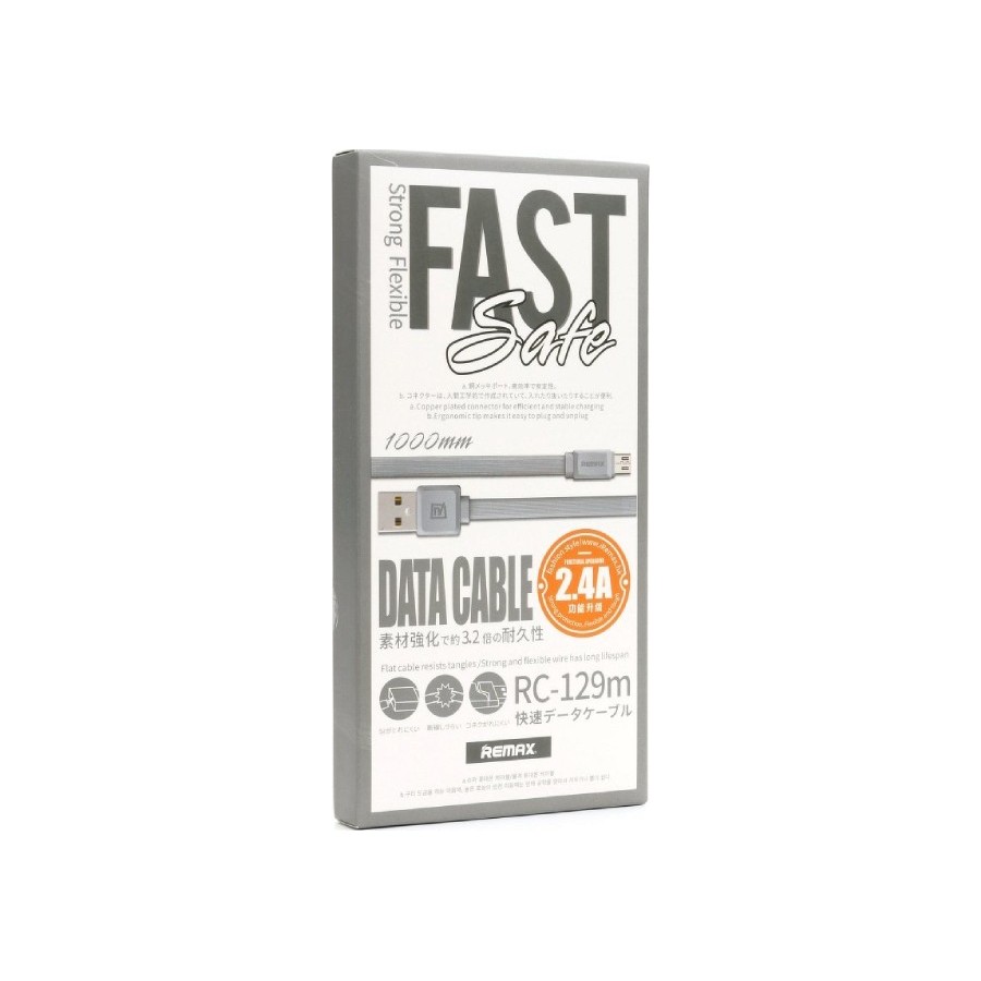 REMAX FLAT USB TO MICRO USB CABLE ΛΕΥΚΟ 1M FAST 2.4A (RC-129M)