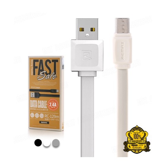 REMAX FLAT USB TO MICRO USB CABLE ΛΕΥΚΟ 1M FAST 2.4A (RC-129M)