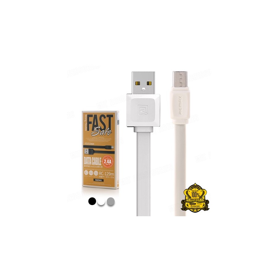 REMAX FLAT USB TO MICRO USB CABLE ΛΕΥΚΟ 1M FAST 2.4A (RC-129M)