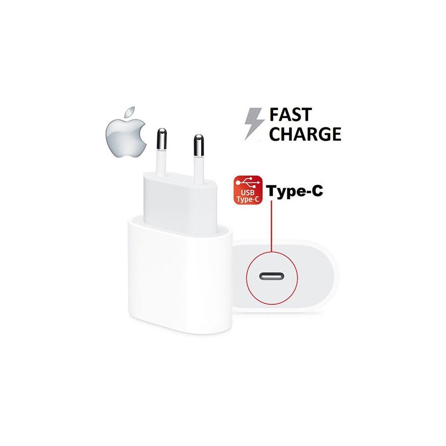 Apple Φορτιστής Σπιτιού 1 Θέσης Λευκό, 20W USB-C + Καλώδιο φόρτισης 1 μέτρο Λευκό (MU7V2ZM/A)