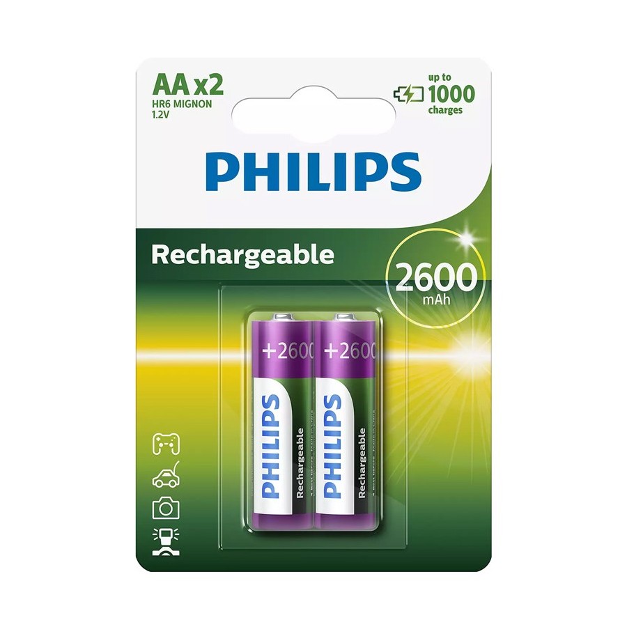 PHILIPS επαναφορτιζόμενη μπαταρία R6B2A260 2600mAh, AA HR6 Mignon, 2τμχ