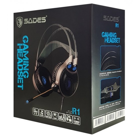 SADES gaming headset SA-R1, USB, 50mm, 7.1CH, LED, μαύρο