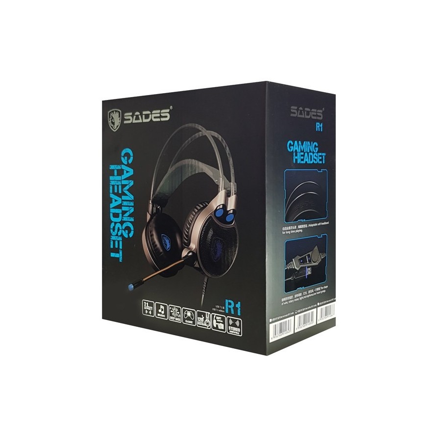 SADES gaming headset SA-R1, USB, 50mm, 7.1CH, LED, μαύρο
