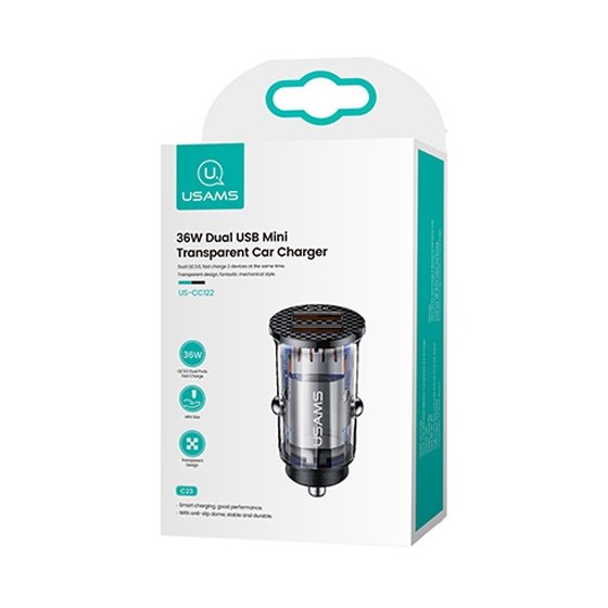 USAMS USB φορτιστής αυτοκινήτου US-CC122, 2x USB, 36W, διάφανος