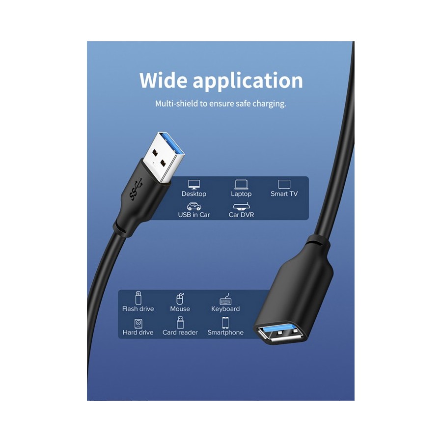 CABLETIME καλώδιο USB 3.0 αρσενικό σε θηλυκό C160, 5Gbps, 1m, μαύρο