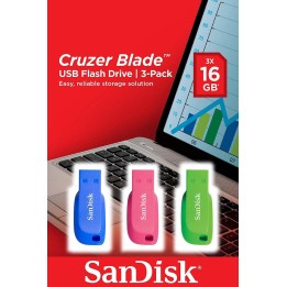 16GB USB Flash Sandisk Cruzer Blade (3 Pack) (SDCZ50C/016G/B46T)