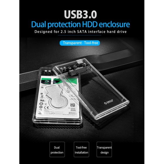ORICO εξωτερική θήκη για 2.5" HDD 2139U3, USB 3.0, 4TB, διάφανη